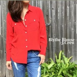 J Crew 100% Silk Blythe Blouse Sz 2 Holiday Red